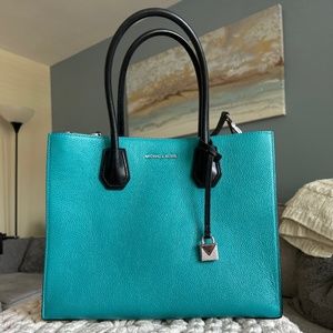 Michael Kors Mercer Bag in Teal White and BLACK